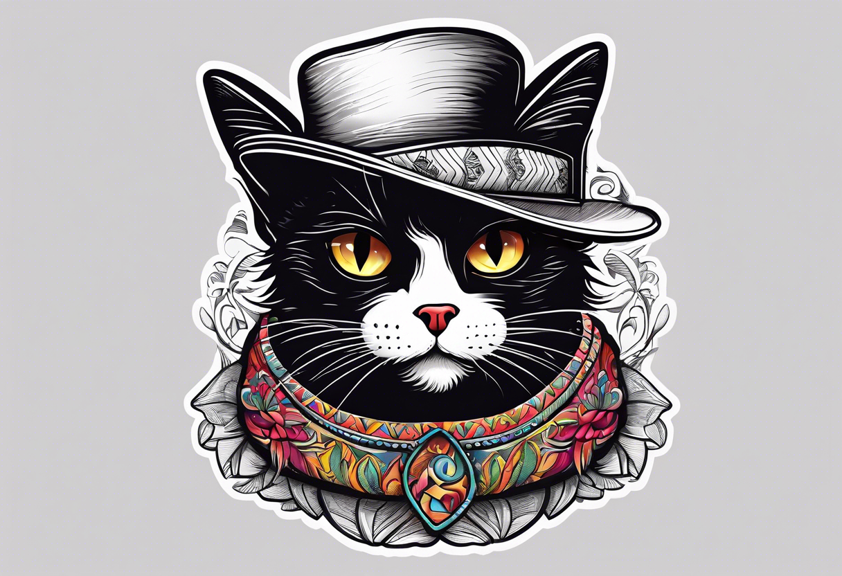 Black cat with a funny hat and a sweater tattoo idea