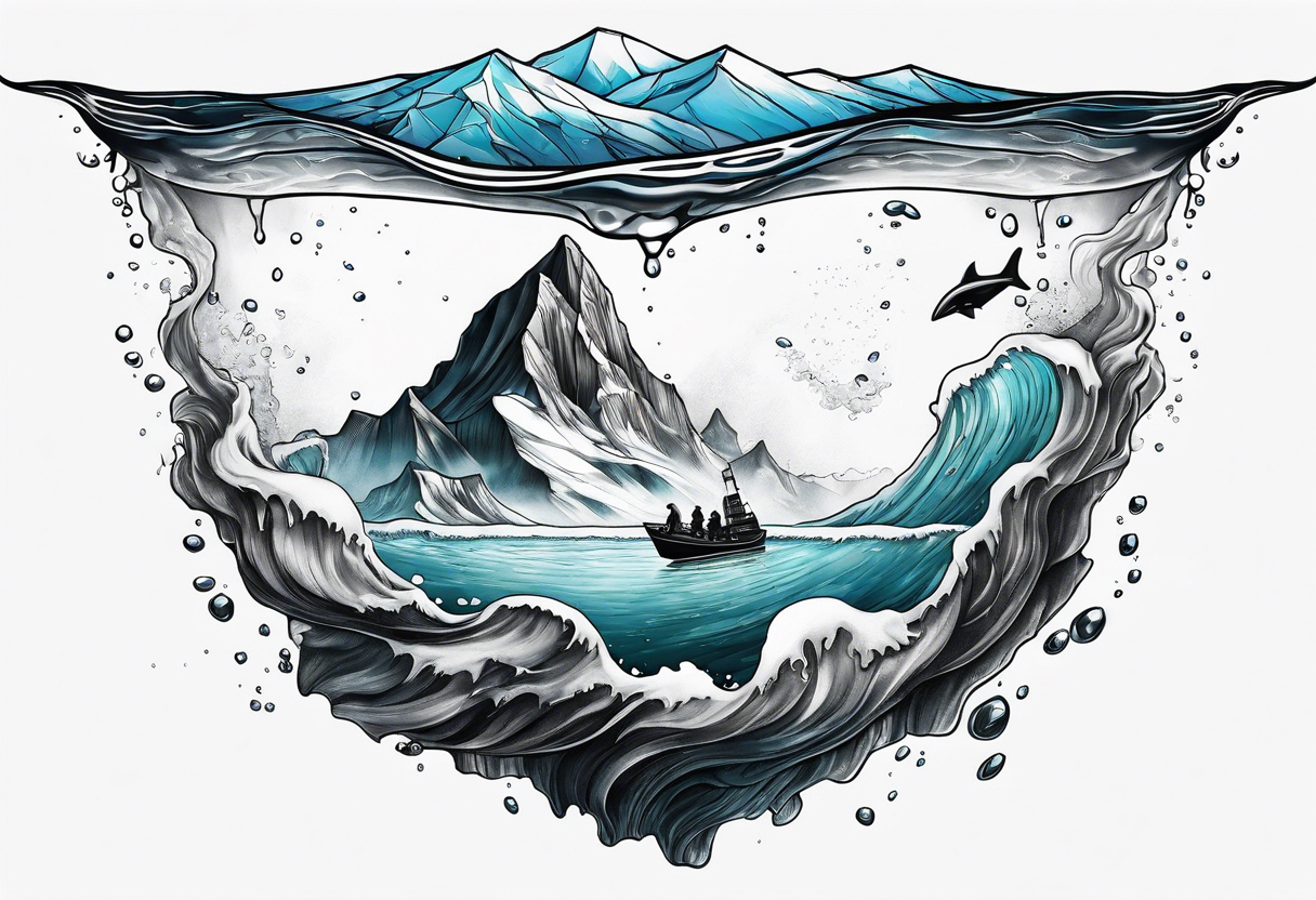 ice berg floating with a diver swimming below it tattoo idea