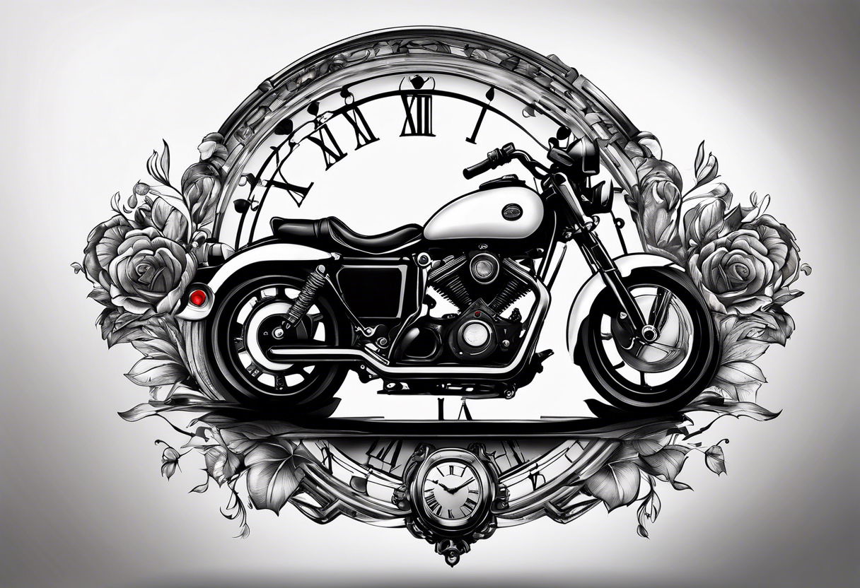 clock with little motocycle tattoo idea