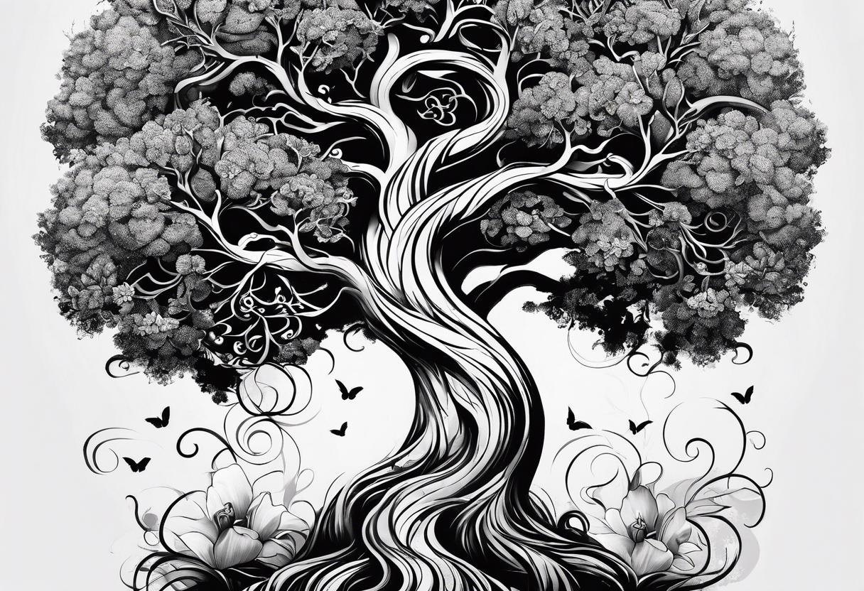 ARBRE DE VIE QUI SE TRANFORME EN SERPENT DANS LE STYLE DISNEY tattoo idea