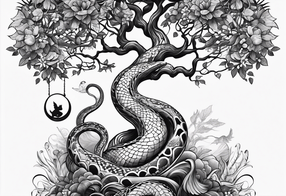 ARBRE DE VIE QUI SE TRANFORME EN SERPENT DANS LE STYLE DISNEY tattoo idea