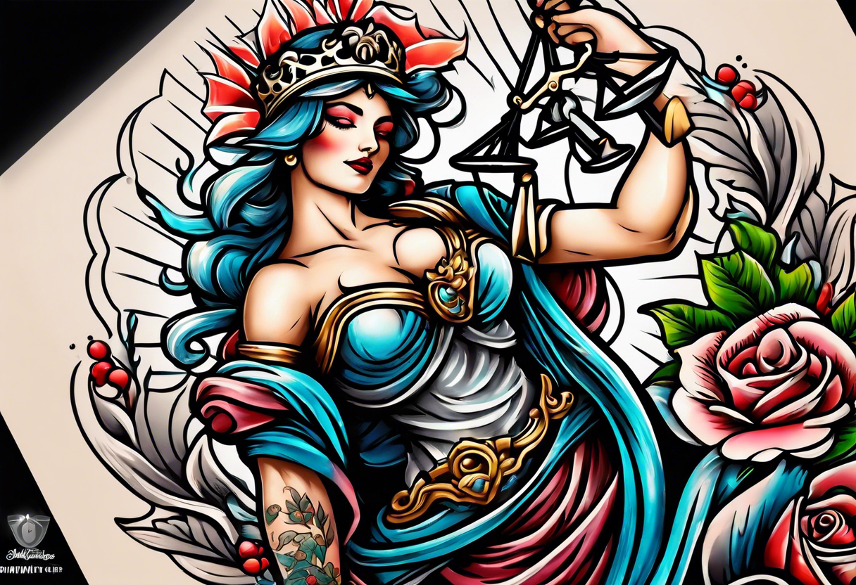 lady justice with a blindfold and blade tattoo idea
