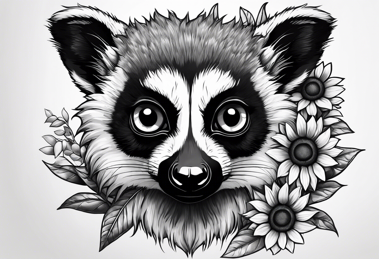 A lemur and a single sunflower tattoo idea