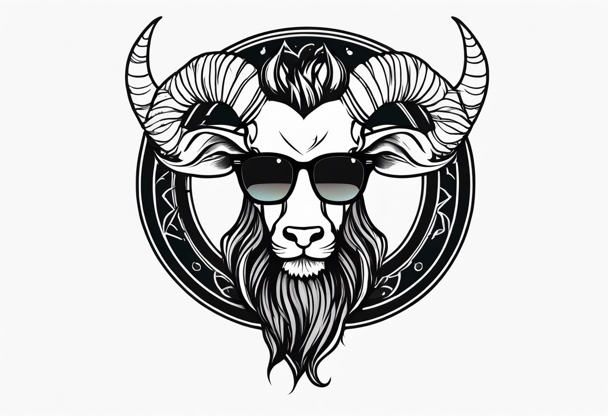 capricorn with beard and sunglasses tattoo idea