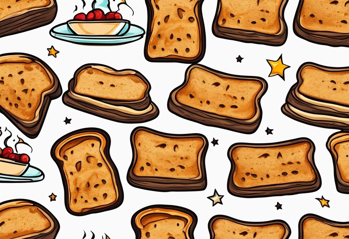 Burnt toast with the letters LGNTW carved into it tattoo idea