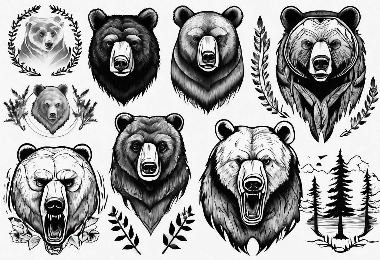 bear head, forest, lake, appalachia, arm sleeve tattoo tattoo idea