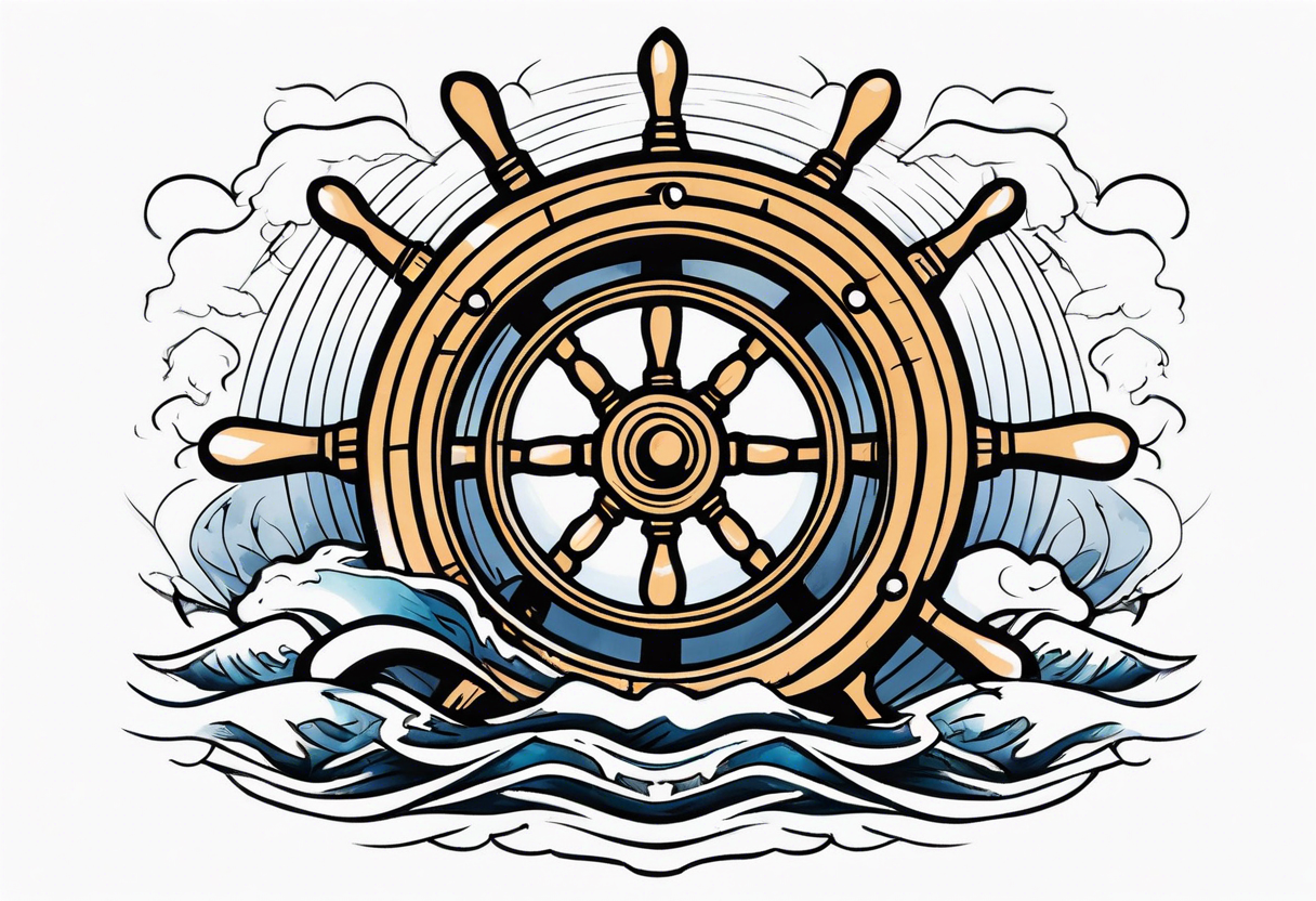 Man trunkg ships wheel in a storm. Full calf tattoo tattoo idea