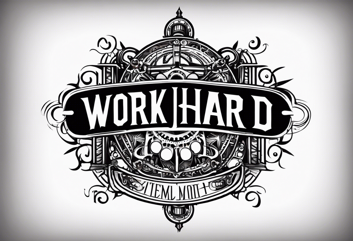 I want a tattoo containing the following two words "WORK HARD" and "PLAY HARD" in a steam punk design tattoo idea