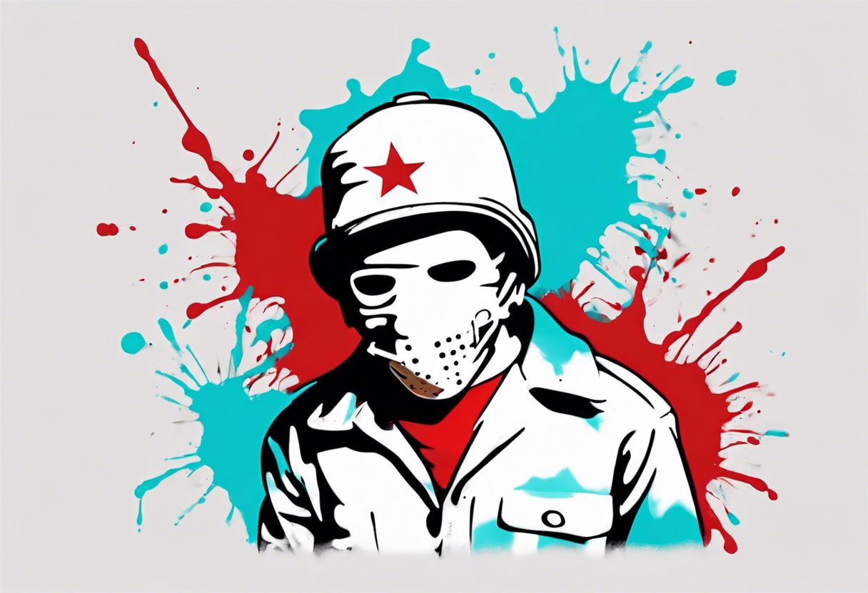 BANKSY ART STYLE, red and cyan, Pigment, picture, politik kill tattoo idea