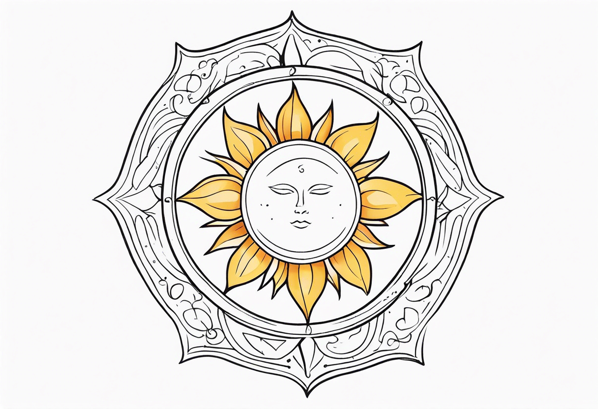 Protective shield with a sun and blond hair tattoo idea