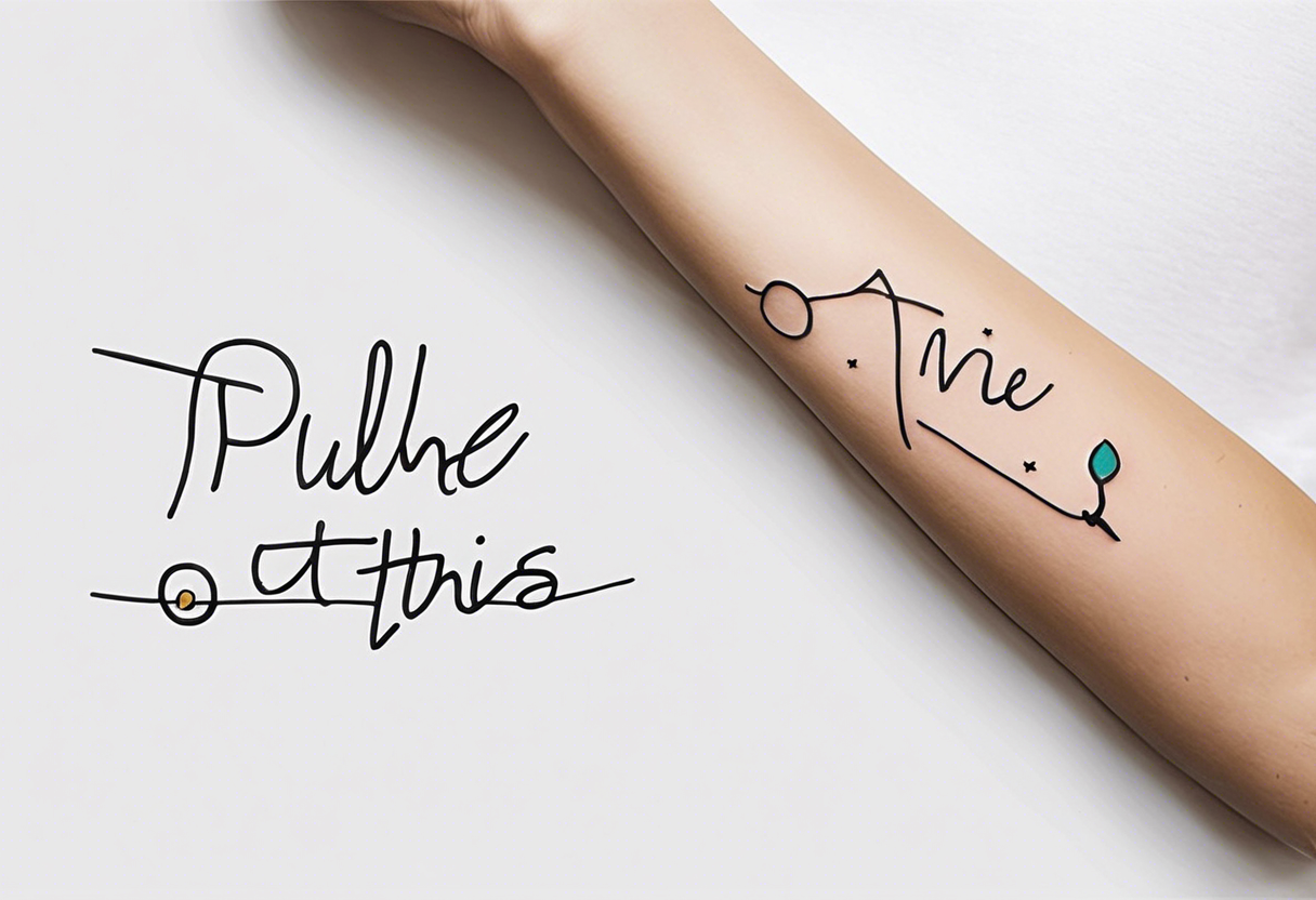 A one line horizontal fine line quote tattoo that says “pull me out of this” tattoo idea