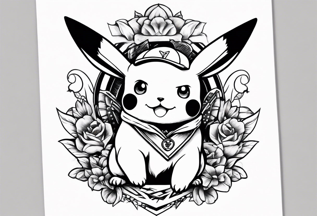 Pikachu riding on a puppy tattoo idea