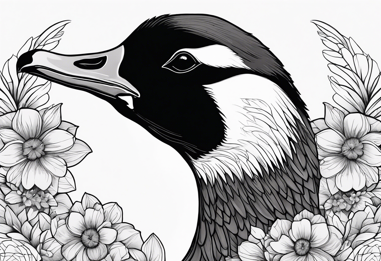 canadian goose spread wings with flowers side tattoo idea