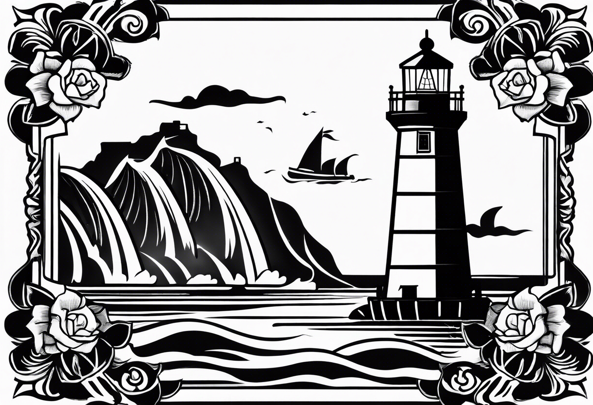 Traditional tattoo flash, stencil, lighthouse tattoo idea