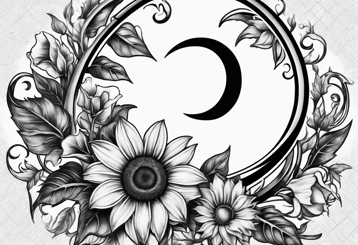 Realistic Horseshoe around a sunflower tattoo idea