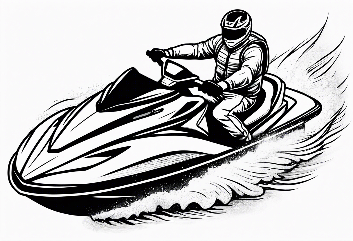 a large man on a jet ski with a small man riding on 
back tattoo idea