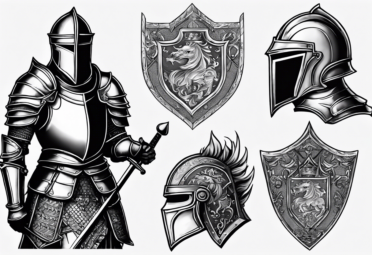 knight with heavy armor with letters with inscription RJL tattoo idea