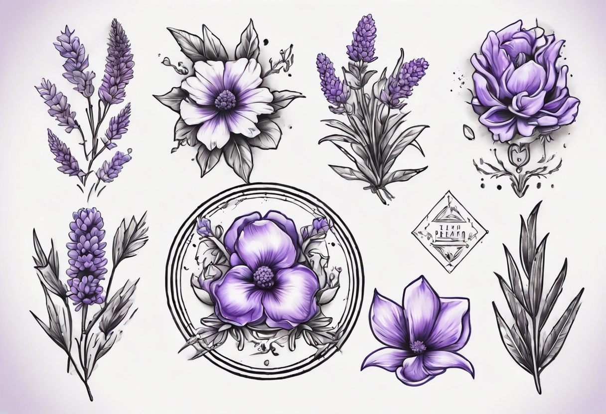 Faça um desenho da medalha de são bento (esta deve ser fiel e bem precisa) ao redor da medalha coloque flores de lavanda para armonizar a imagem. tattoo idea