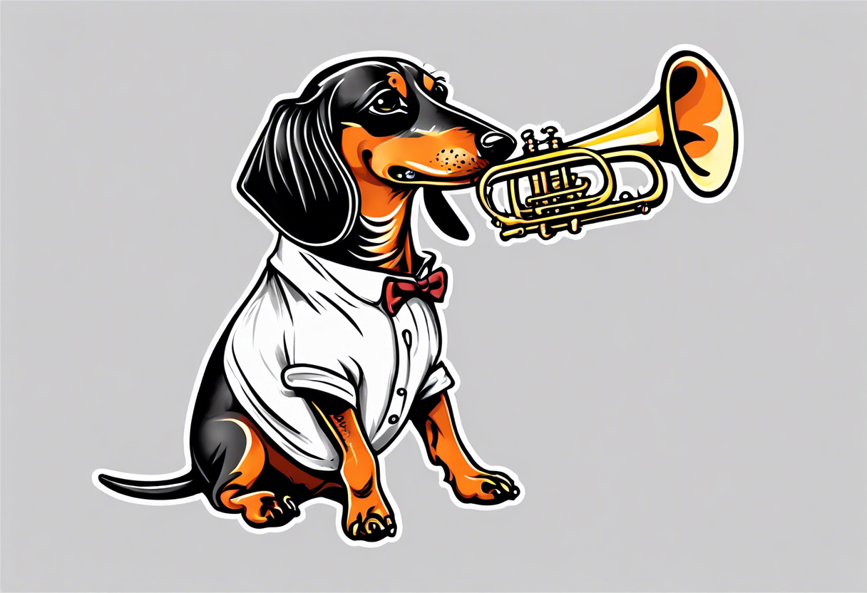 dachshund playing trombone tattoo idea