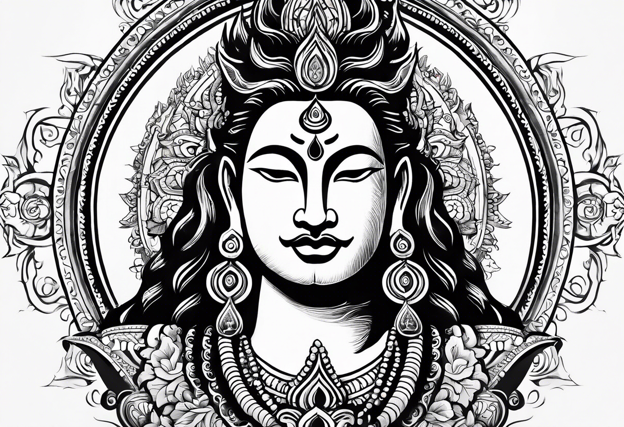 I'll focus on incorporating Lord Shiva, symbols of adventure, happiness, and travel, along with the requested themes of positivity and going with the flow into the design tattoo idea