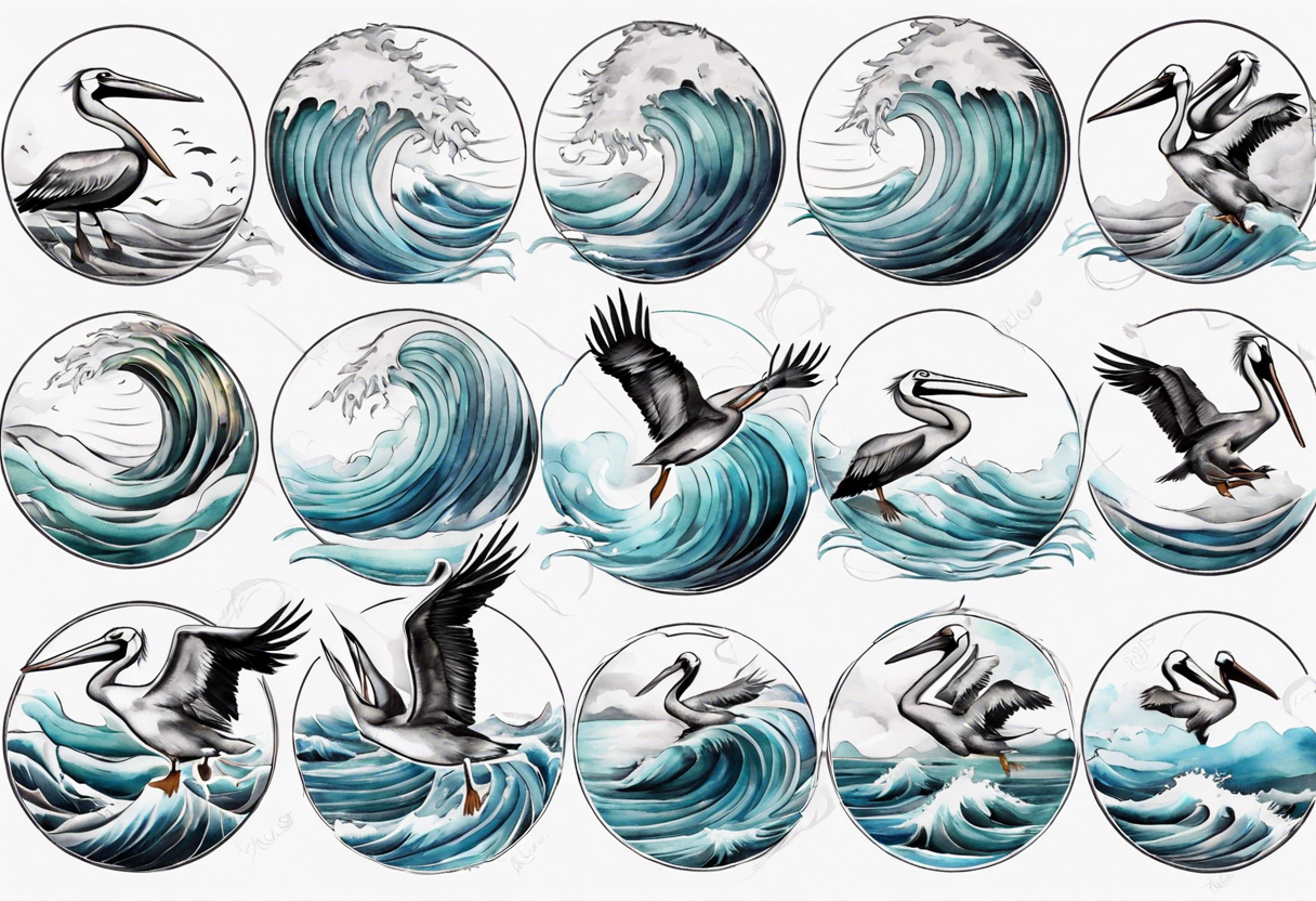 Waves with pelicans tattoo idea