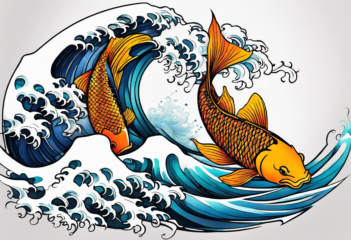 japanese wave, koi mixed with celtic pattern tattoo idea