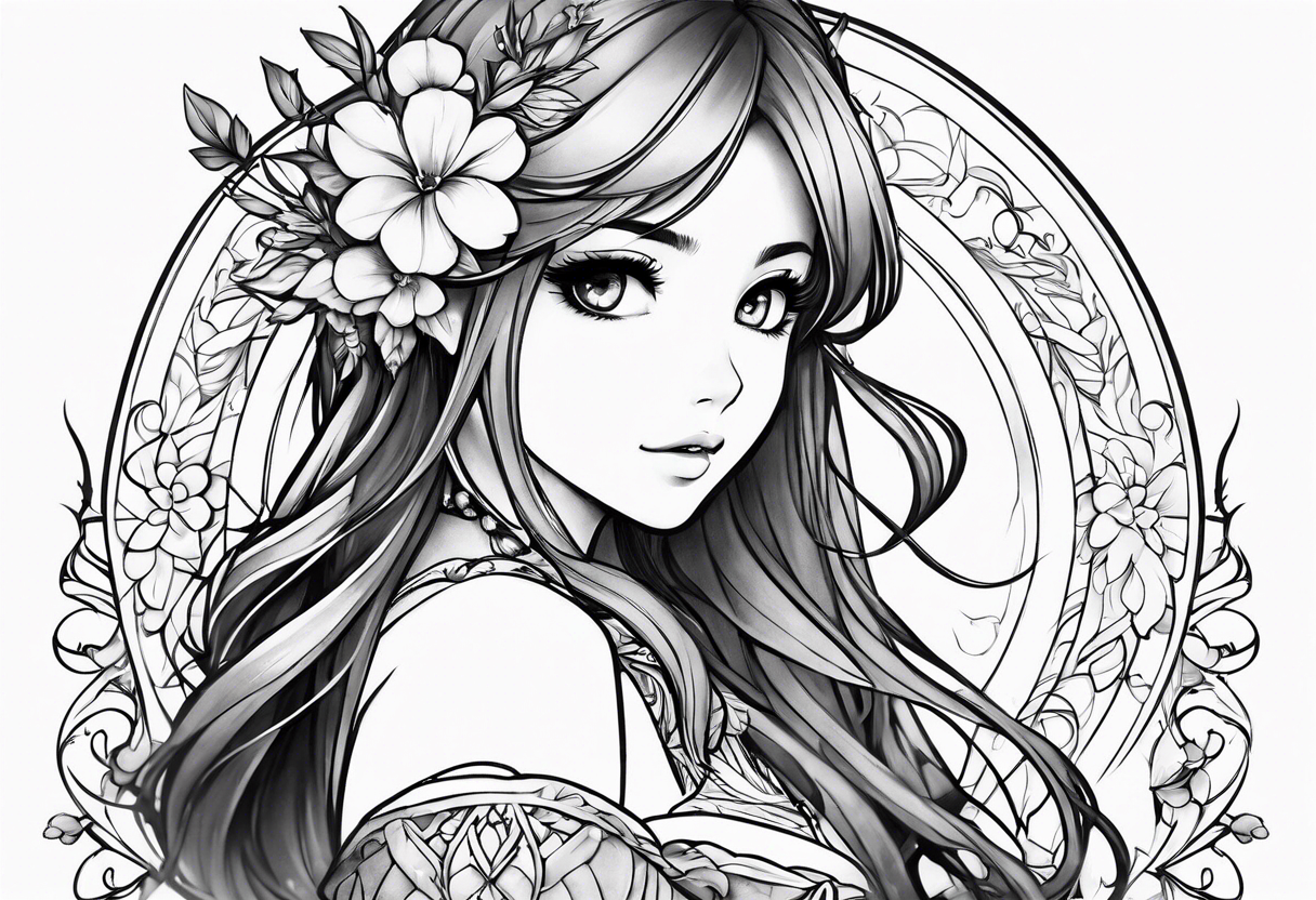 cute anime fineline tattoo sketch for girls tattoo idea