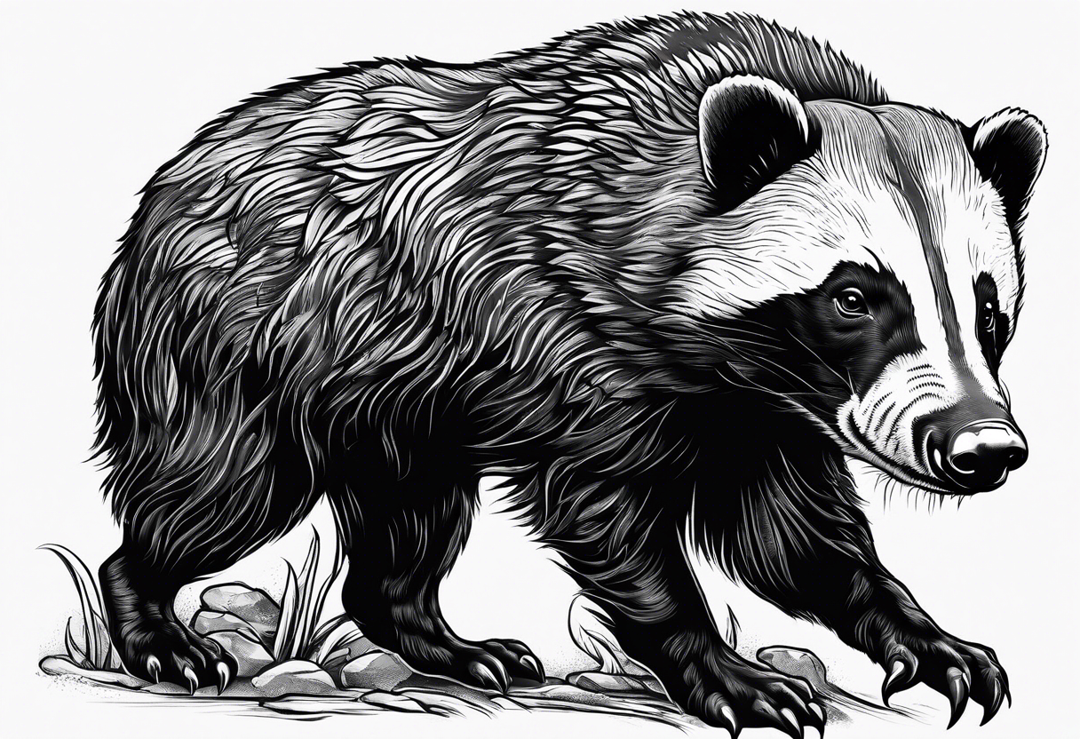 Muscular old honey badger lifting weights tattoo idea