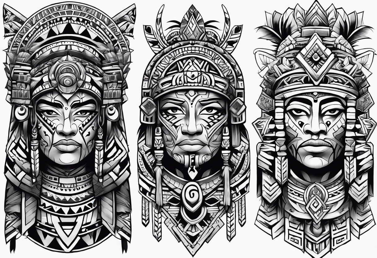 Aztec tribal sleeve tattoo idea