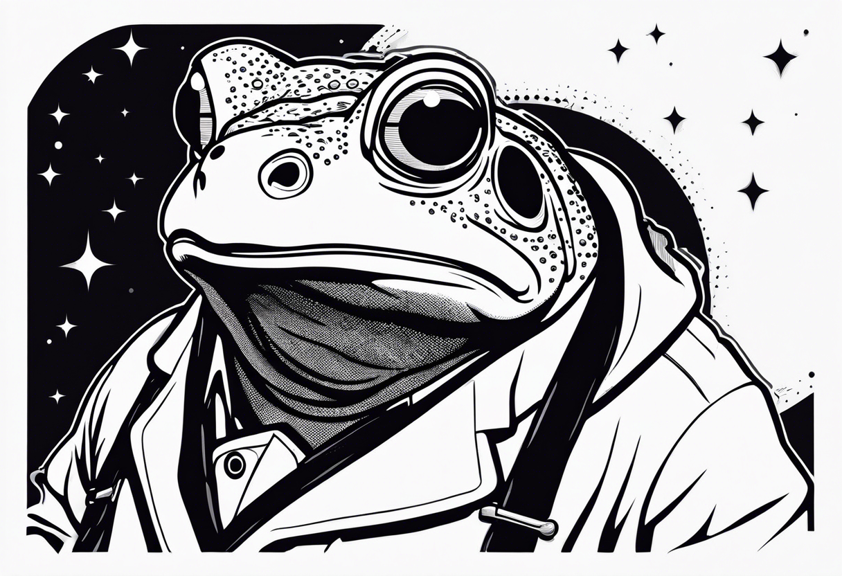 Toad in lab coat pointing at space smirk tattoo idea