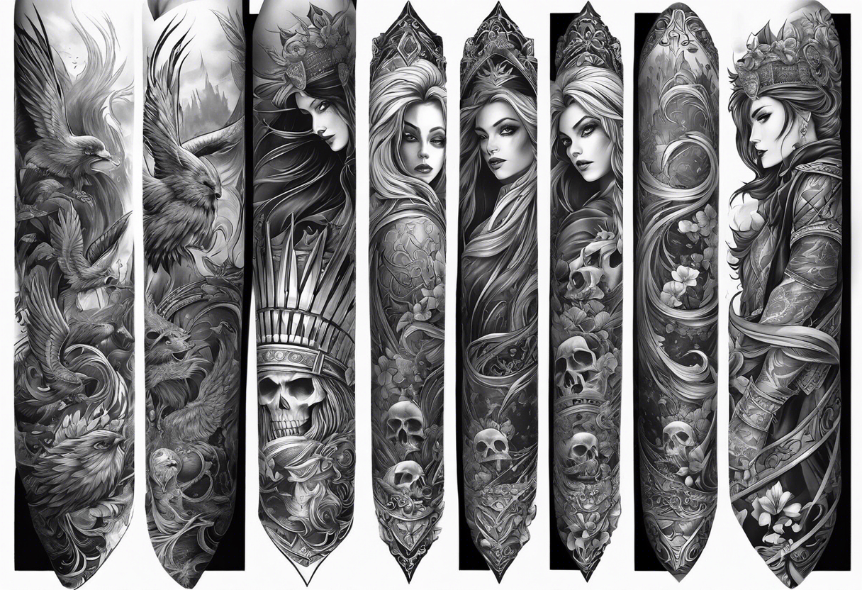 full arm sleeve very dark wicked the musical theme tattoo idea