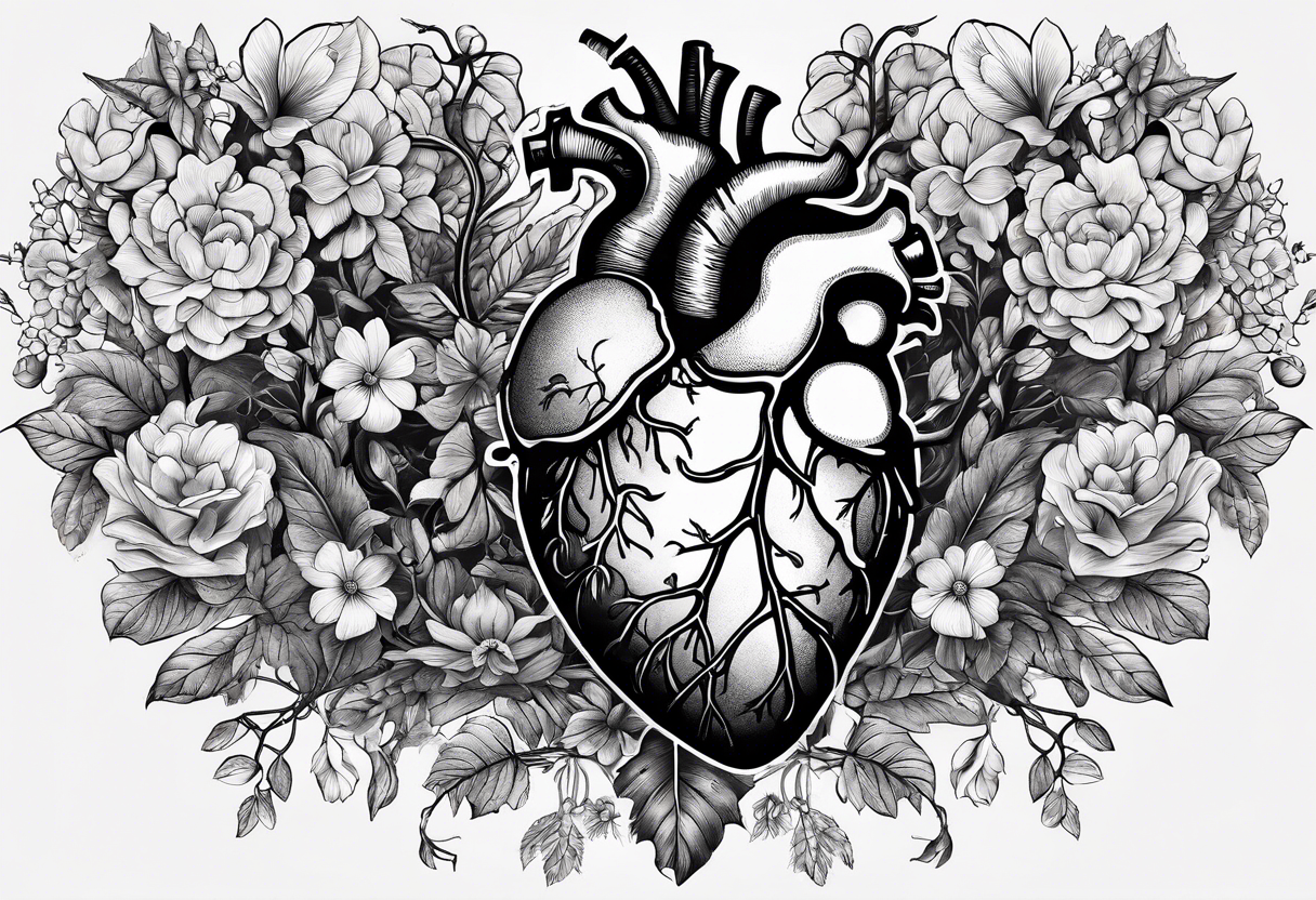 Anatomical nature and floral  design , the  heart, skeleton, lungs and brain having a nature aspect or floral aspect to them. tattoo idea