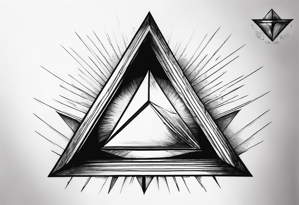 a ray of light entering a simple, flat, triangle prism glass from the left side and getting dispersed into colours tattoo idea