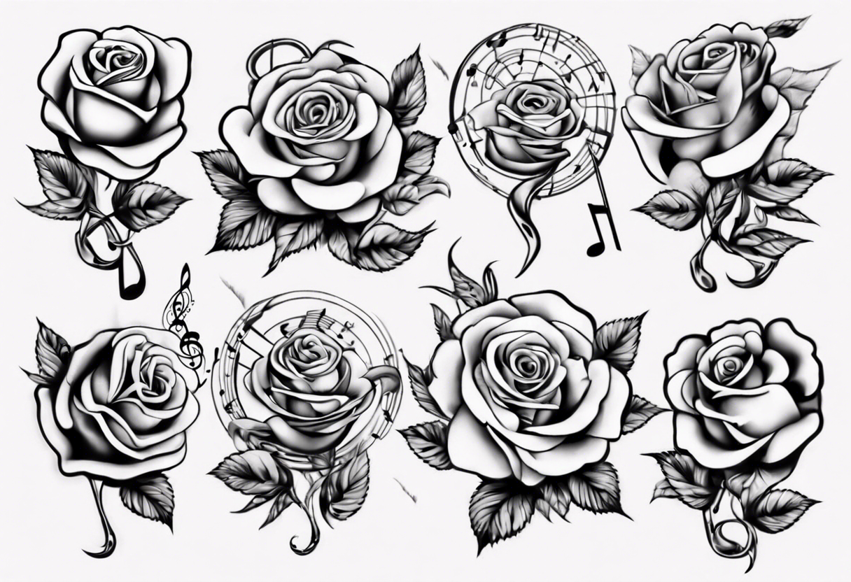 music stave hearth roses tattoo idea