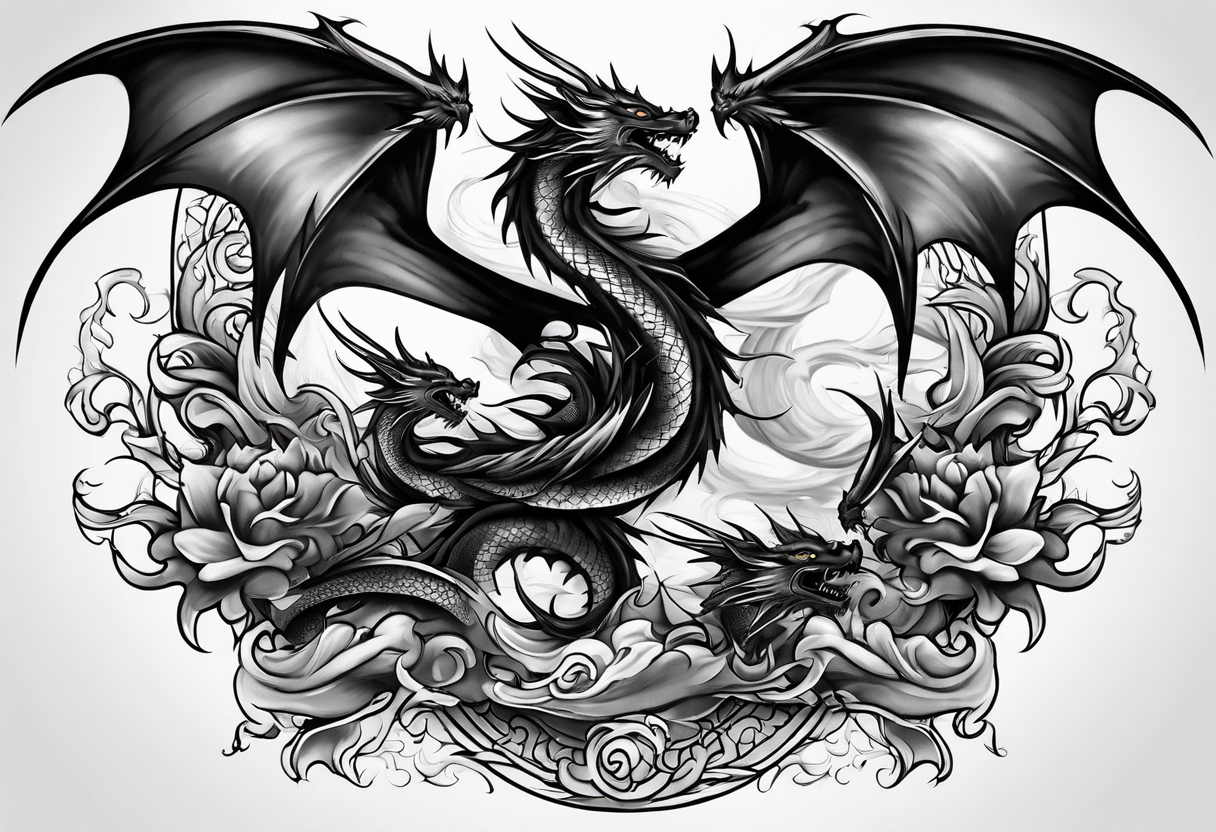 Family of five flying dragons tattoo idea