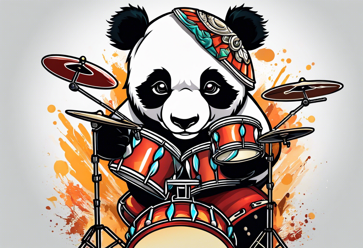 Panda playing drums tattoo idea