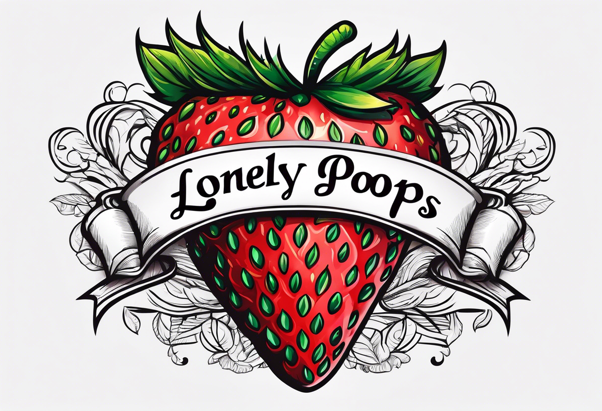 lonely strawberry wrapped in banner saying Pops tattoo idea