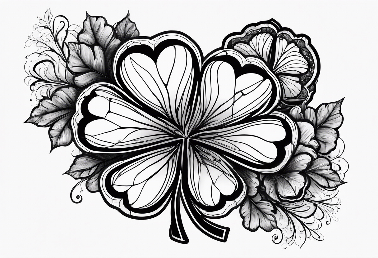 Black Four leaf clover shattered like glass tattoo idea