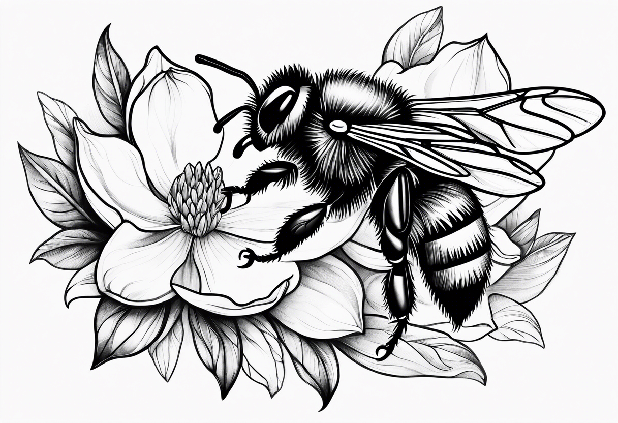 Bumblebee and magnolia flowers tattoo idea
