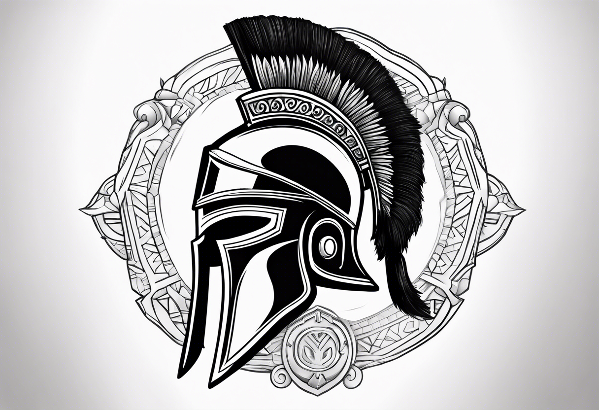 Spartan helmet with greek quote under tattoo idea