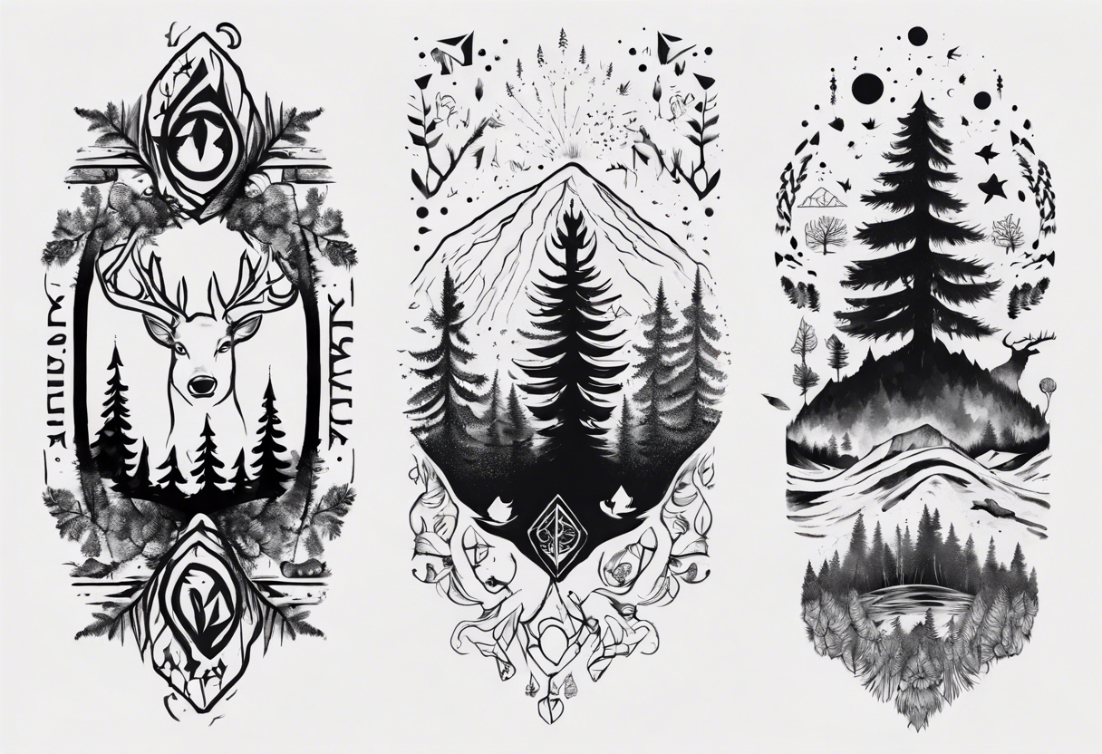 Nordic, forest, living in present, stoic, full arm tattoo idea