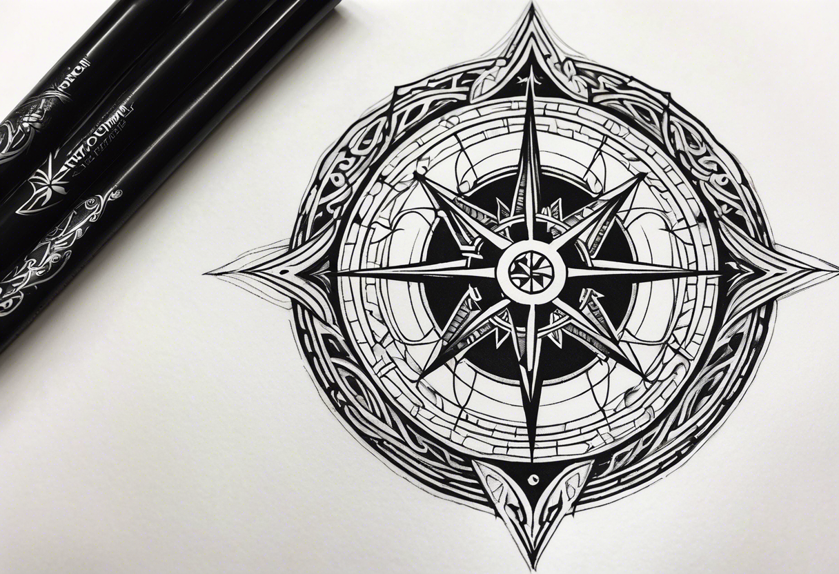 the viking compass with heart of hunger tattoo idea