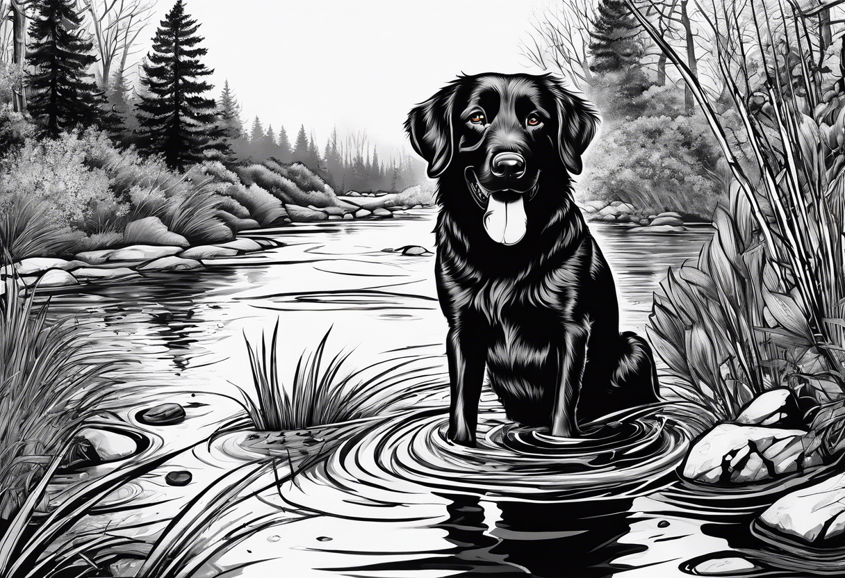 My dog Duke passed away and he loved trying to get sticks off the bottom of the creek tattoo idea