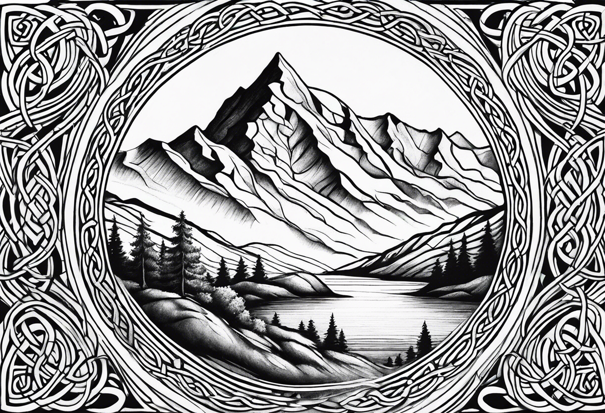 celtic knot and mountains tattoo idea