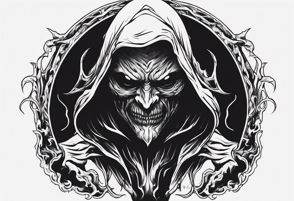 A black, shapless, faceless demonic shadow peering out into the surroundings with an ominous presence." tattoo idea