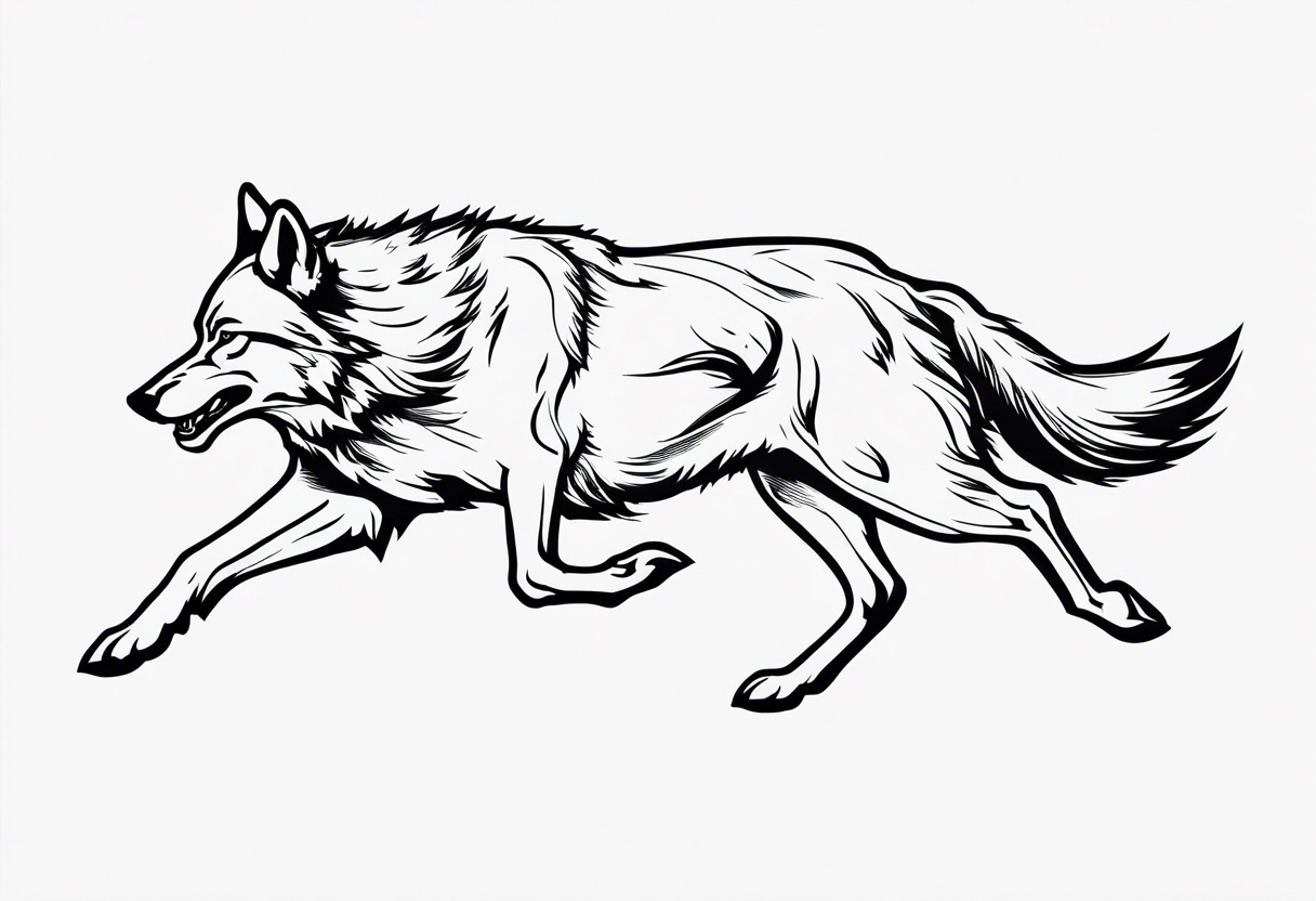 buck running next to wolf tattoo idea