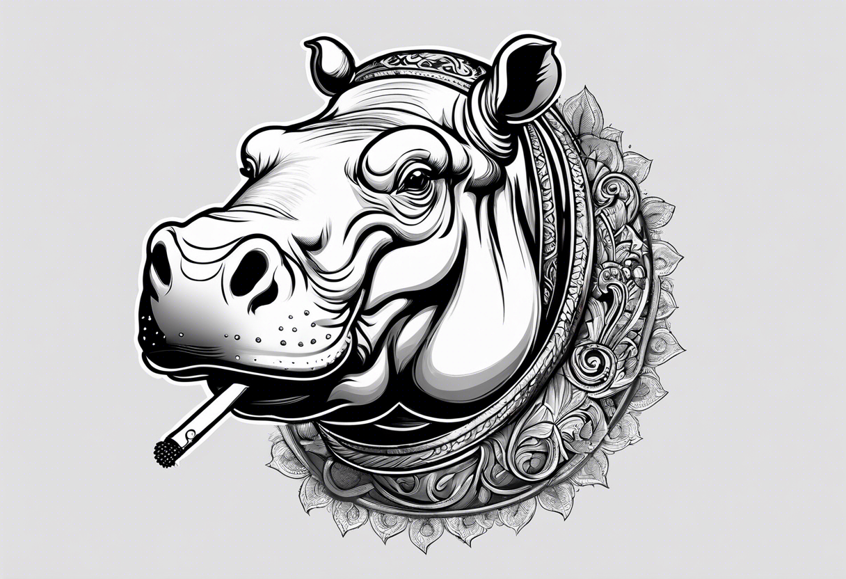 hippo smoking cigarette tattoo idea