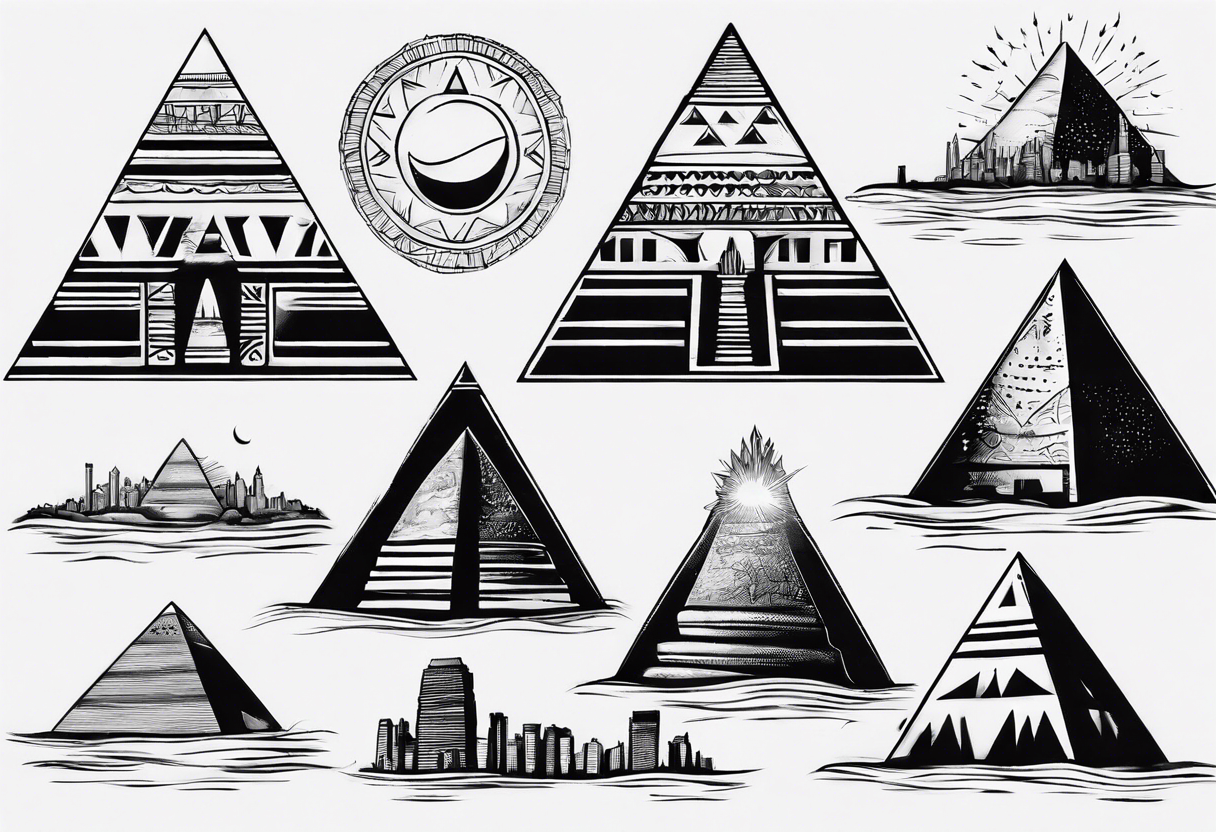 Manhattan skyline with egyptian pyramids tattoo idea