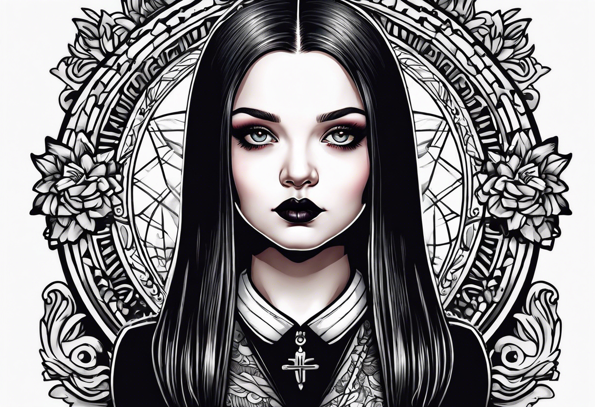 Big head Wednesday Adams tattoo idea