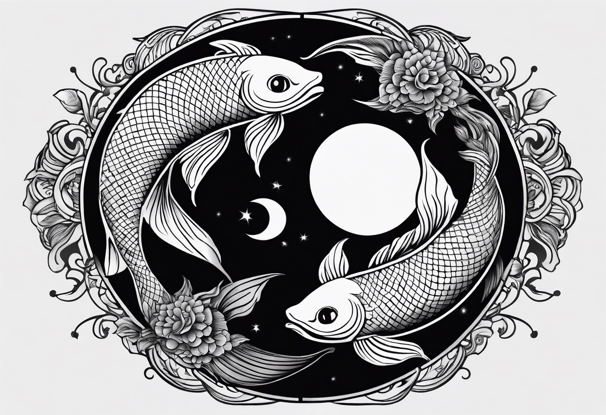 Yin yang pisces in the middle of a full moon tattoo idea